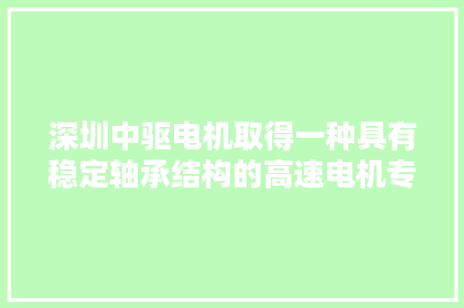 深圳中驱电机取得一种具有稳定轴承结构的高速电机专利解决了相关技能问题延长电机寿命