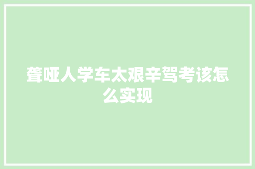 聋哑人学车太艰辛驾考该怎么实现