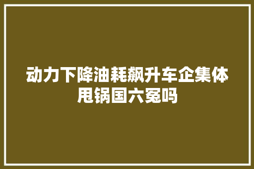 动力下降油耗飙升车企集体甩锅国六冤吗