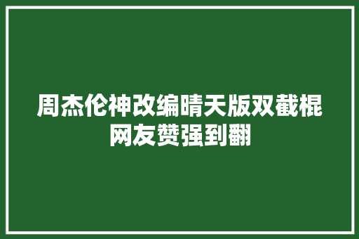 周杰伦神改编晴天版双截棍网友赞强到翻