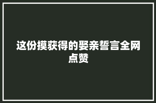 这份摸获得的娶亲誓言全网点赞