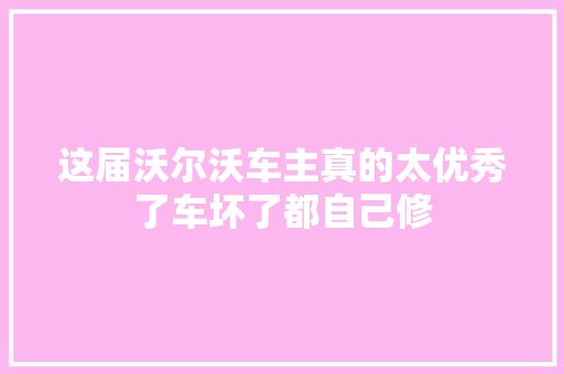 这届沃尔沃车主真的太优秀了车坏了都自己修