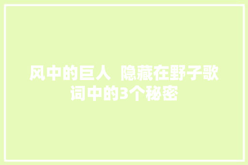 风中的巨人  隐藏在野子歌词中的3个秘密