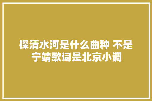 探清水河是什么曲种 不是宁靖歌词是北京小调