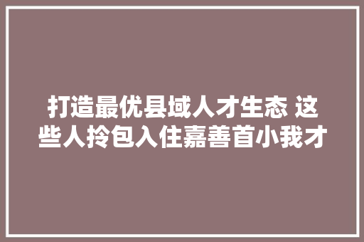 打造最优县域人才生态 这些人拎包入住嘉善首小我才公寓