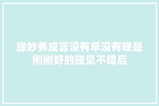 缘妙弗成言没有早没有晚是刚刚好的碰见不错后