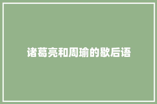 诸葛亮和周瑜的歇后语