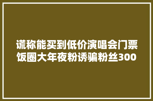 谎称能买到低价演唱会门票饭圈大年夜粉诱骗粉丝300万余元后跑路