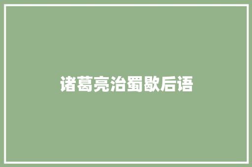 诸葛亮治蜀歇后语