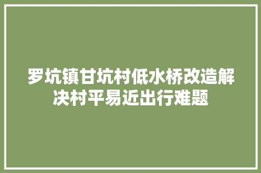 罗坑镇甘坑村低水桥改造解决村平易近出行难题 汽车知识