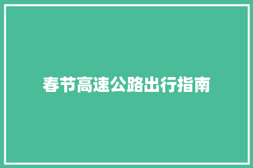 春节高速公路出行指南