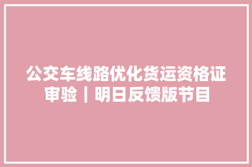 公交车线路优化货运资格证审验｜明日反馈版节目