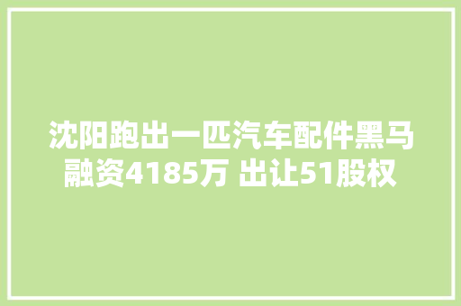 沈阳跑出一匹汽车配件黑马融资4185万 出让51股权