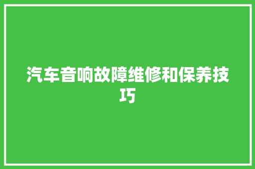汽车音响故障维修和保养技巧