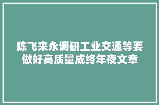 陈飞来永调研工业交通等要做好高质量成终年夜文章