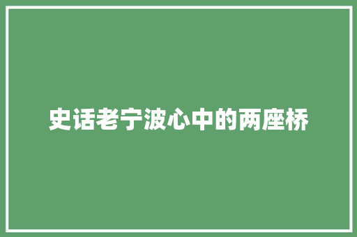 史话老宁波心中的两座桥
