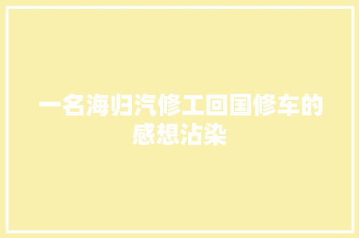 一名海归汽修工回国修车的感想沾染