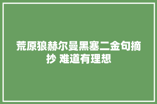 荒原狼赫尔曼黑塞二金句摘抄 难道有理想