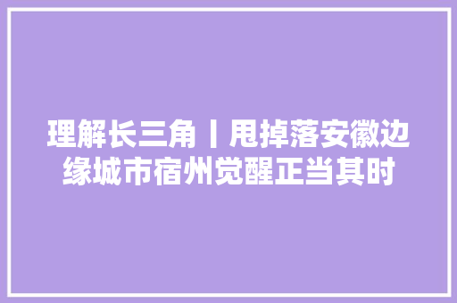 理解长三角丨甩掉落安徽边缘城市宿州觉醒正当其时