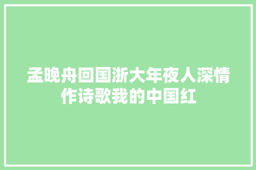 孟晚舟回国浙大年夜人深情作诗歌我的中国红