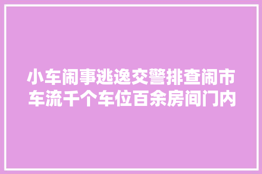 小车闹事逃逸交警排查闹市车流千个车位百余房间门内的猫眼溘然暗了