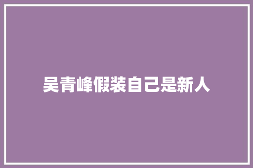 吴青峰假装自己是新人