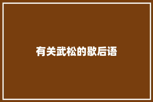 有关武松的歇后语