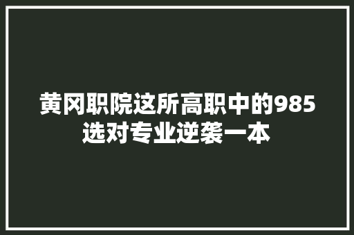 黄冈职院这所高职中的985选对专业逆袭一本