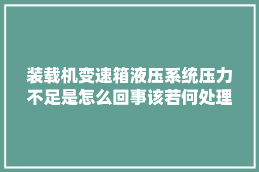 装载机变速箱液压系统压力不足是怎么回事该若何处理呢