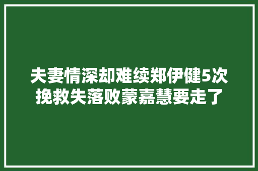 夫妻情深却难续郑伊健5次挽救失落败蒙嘉慧要走了