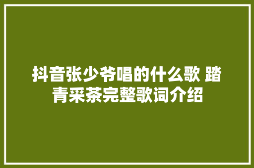 抖音张少爷唱的什么歌 踏青采茶完整歌词介绍