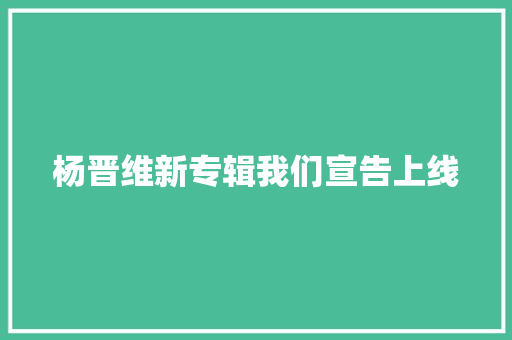 杨晋维新专辑我们宣告上线
