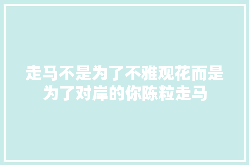 走马不是为了不雅观花而是为了对岸的你陈粒走马