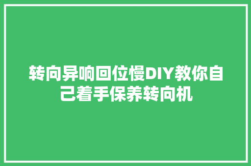 转向异响回位慢DIY教你自己着手保养转向机