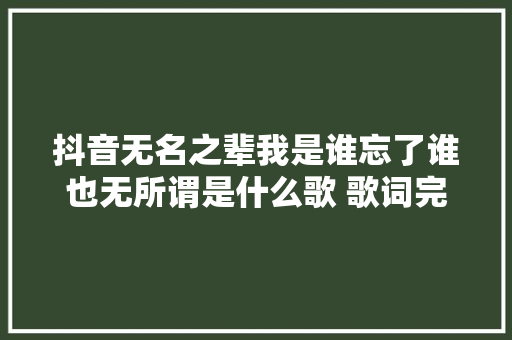 抖音无名之辈我是谁忘了谁也无所谓是什么歌 歌词完整版