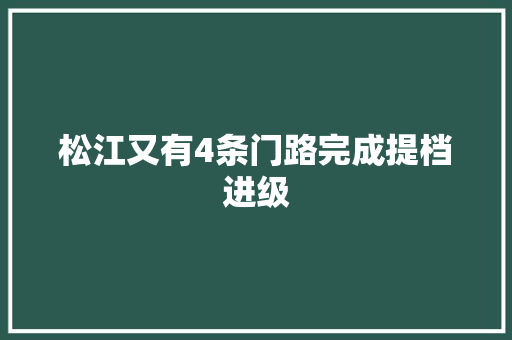 松江又有4条门路完成提档进级