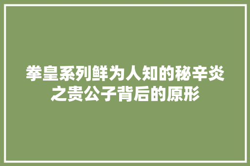 拳皇系列鲜为人知的秘辛炎之贵公子背后的原形