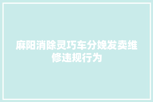 麻阳消除灵巧车分娩发卖维修违规行为