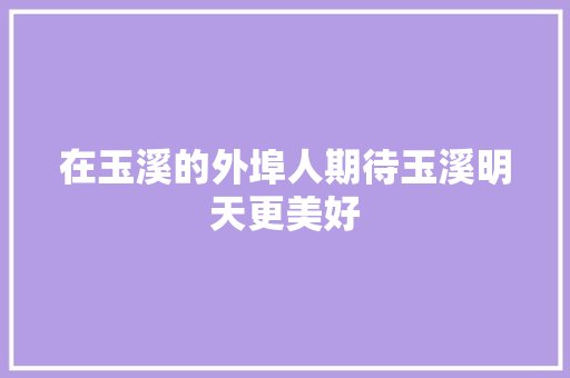 在玉溪的外埠人期待玉溪明天更美好 汽车知识