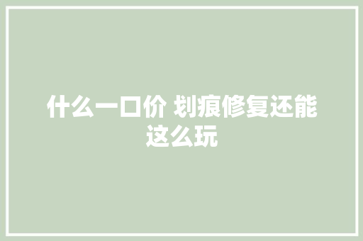 什么一口价 划痕修复还能这么玩