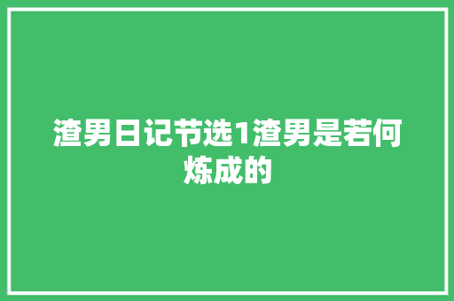 渣男日记节选1渣男是若何炼成的