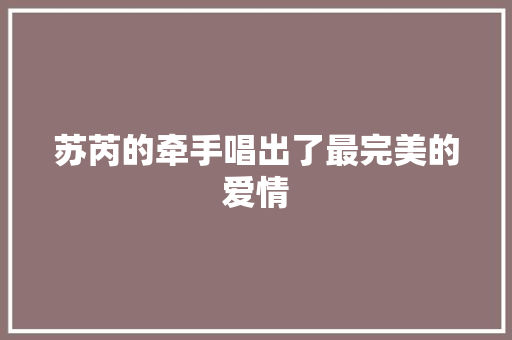苏芮的牵手唱出了最完美的爱情