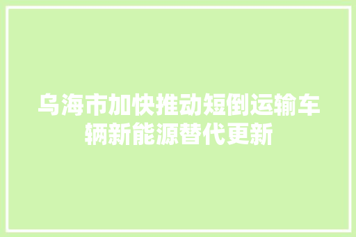 乌海市加快推动短倒运输车辆新能源替代更新