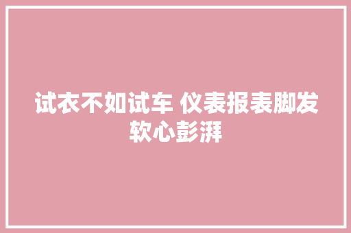 试衣不如试车 仪表报表脚发软心彭湃