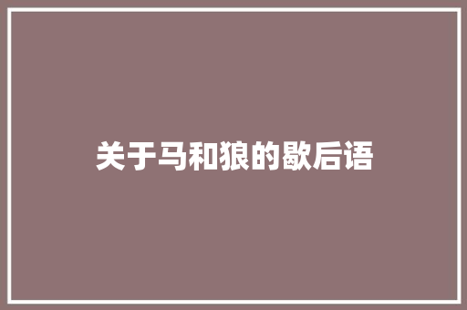 关于马和狼的歇后语