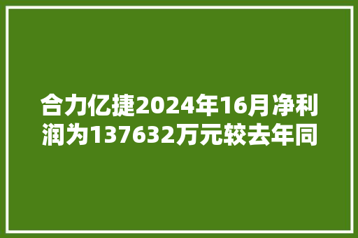 合力亿捷2024年16月净利润为137632万元较去年同期下滑536