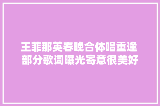 王菲那英春晚合体唱重逢 部分歌词曝光寄意很美好
