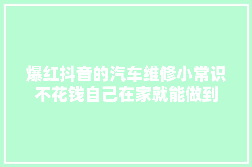 爆红抖音的汽车维修小常识不花钱自己在家就能做到