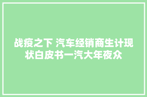 战疫之下 汽车经销商生计现状白皮书一汽大年夜众