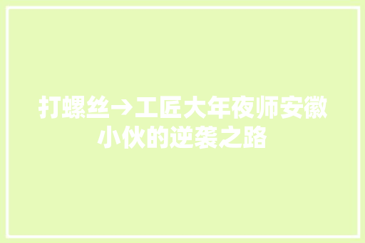 打螺丝→工匠大年夜师安徽小伙的逆袭之路